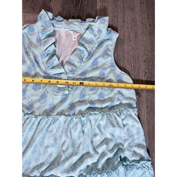 Crown Ivy Aqua Blue Stripe Tiered Ruffle Collar Midi Dress Women's Sz Large - Picture 6 of 7